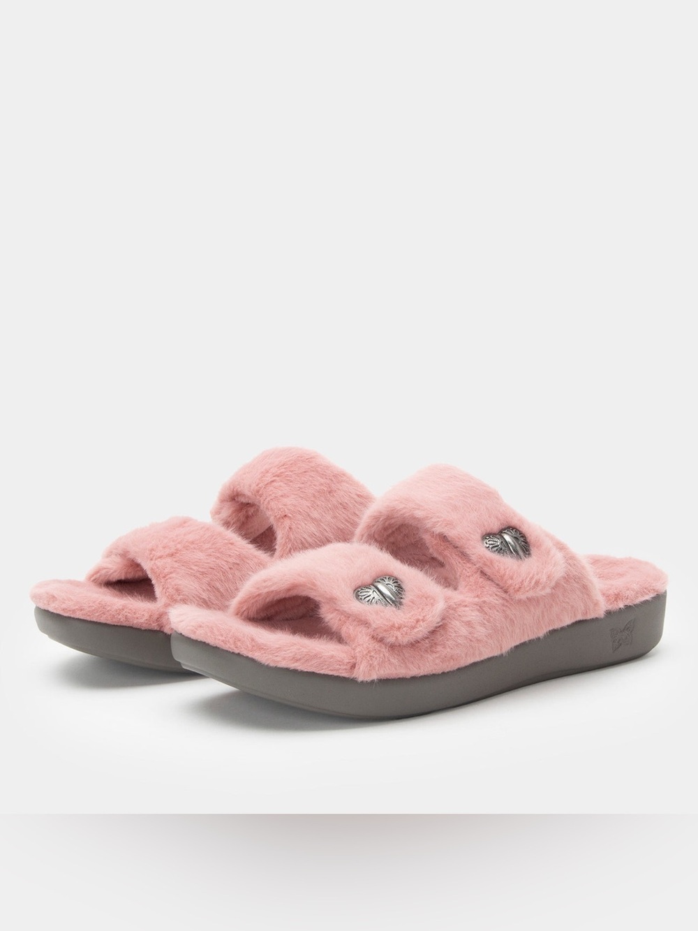 Alegria Plush Pink Slide Slippers with Heart Accents